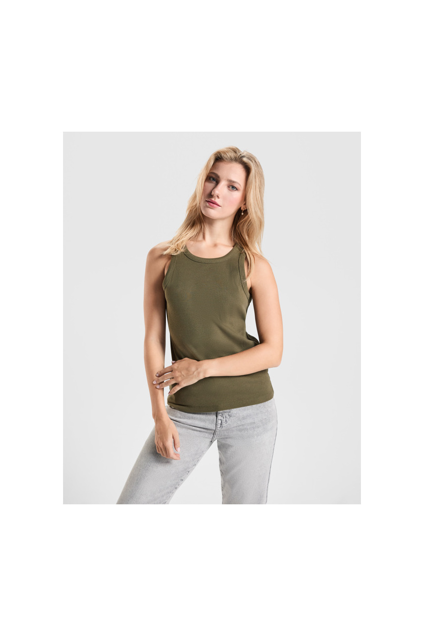 Ribbed Knit Sleeveless T-Shirt for Women