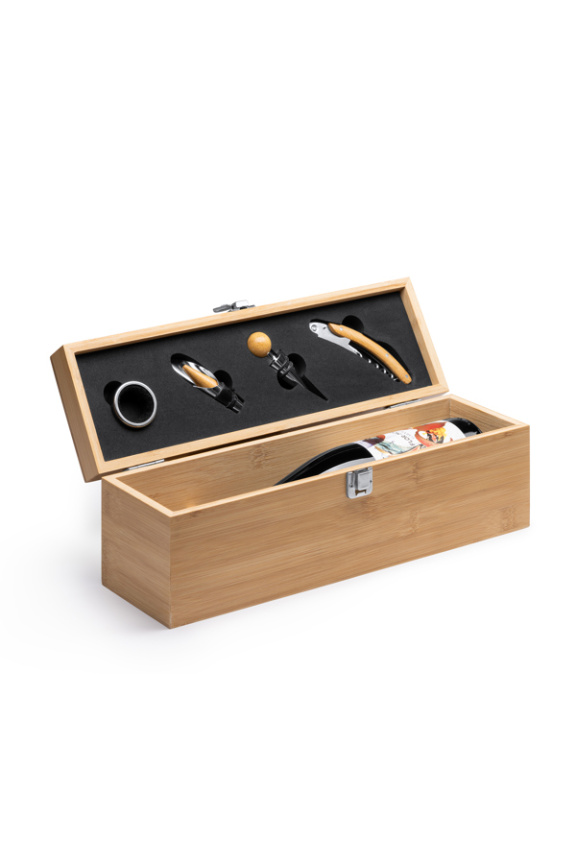 Bamboo Wine Bottle Presentation Case with Accessories