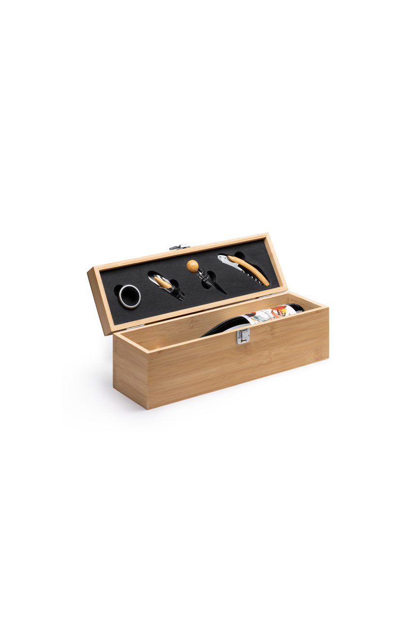 Bamboo Wine Bottle Presentation Case with Accessories