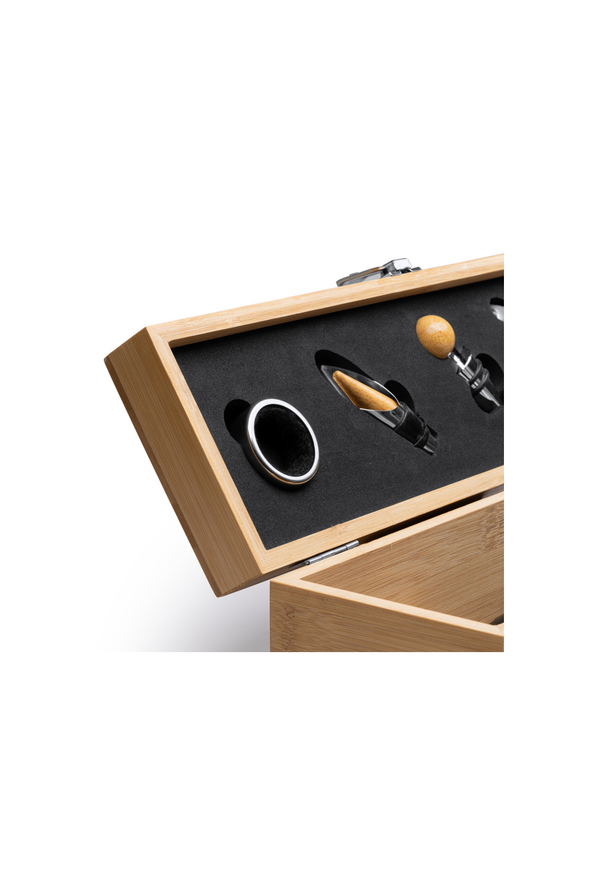 Bamboo Wine Bottle Presentation Case with Accessories