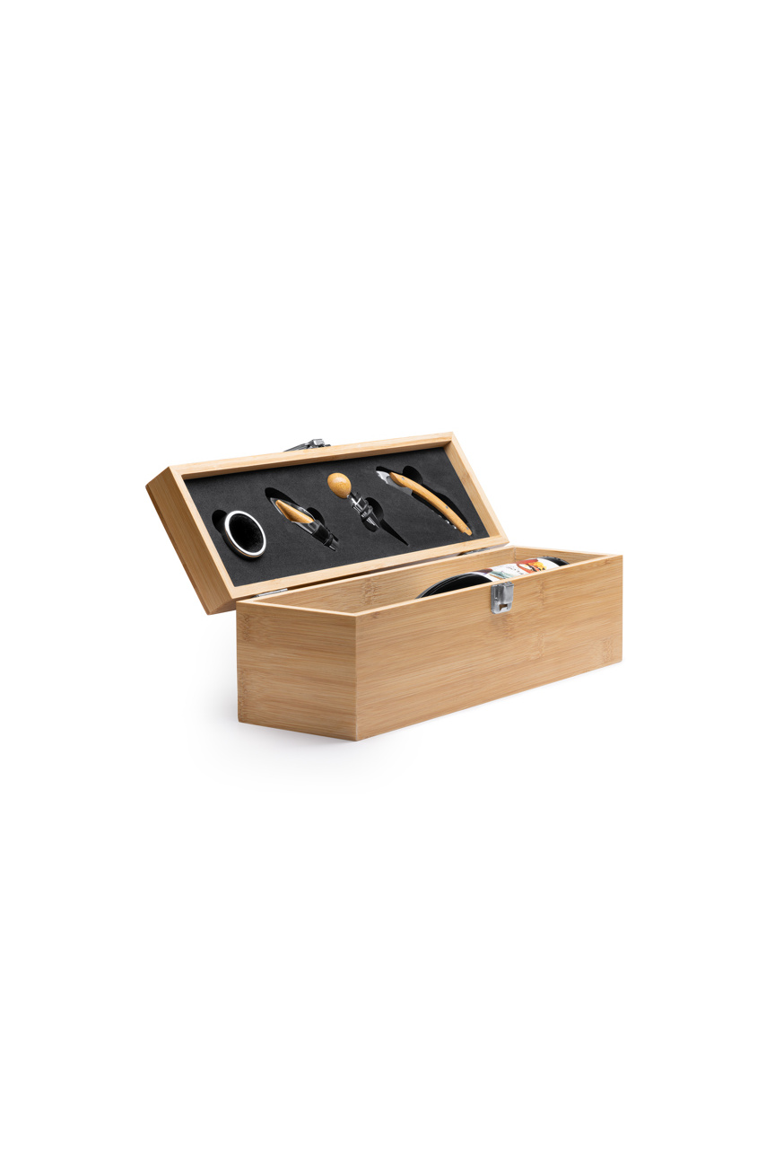 Bamboo Wine Bottle Presentation Case with Accessories