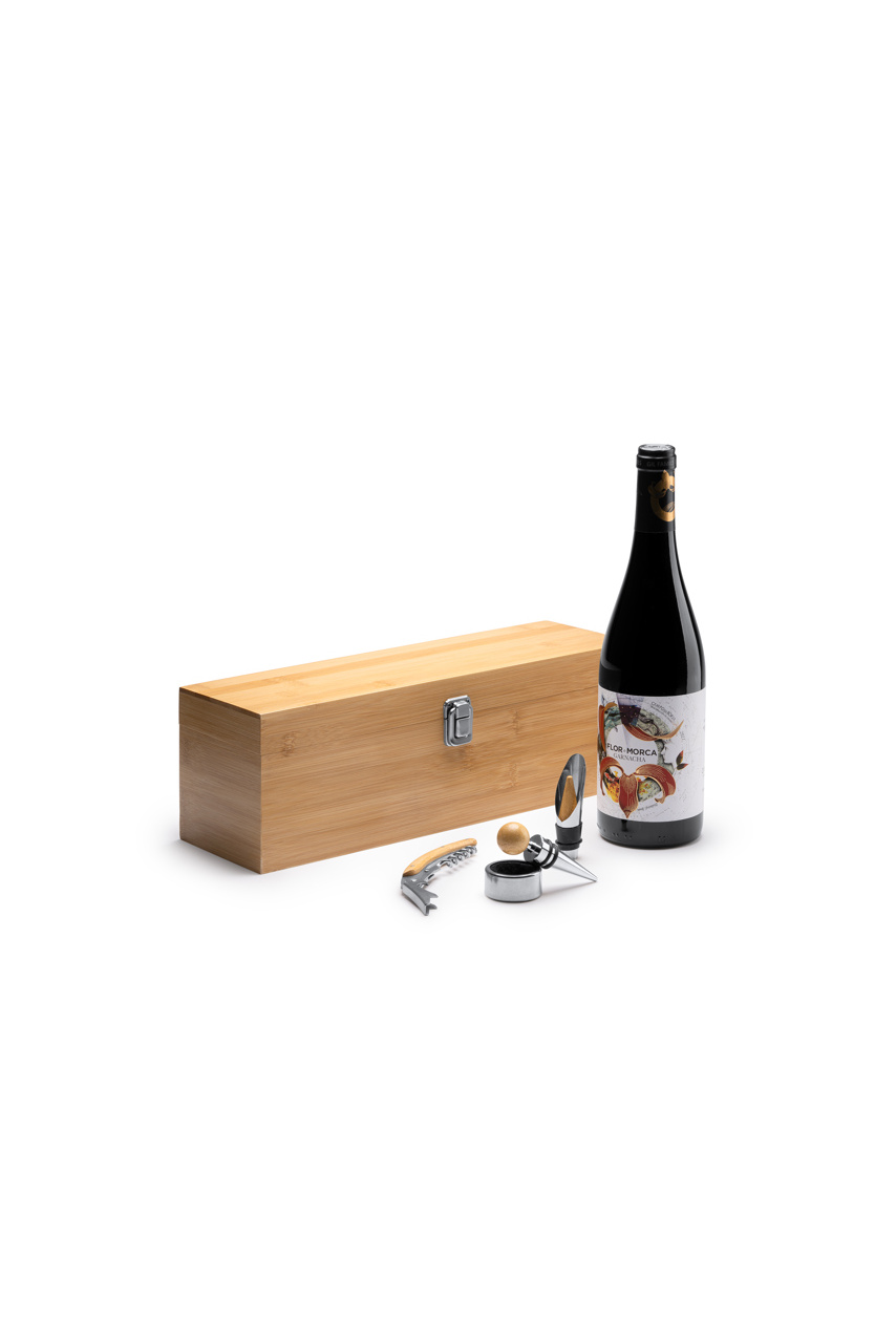 Bamboo Wine Bottle Presentation Case with Accessories