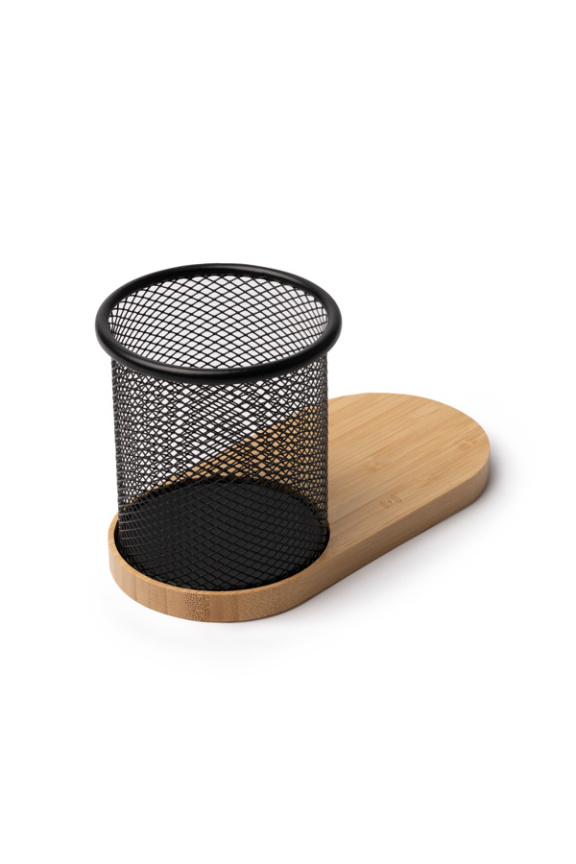 Costelo Metal and Bamboo Pen Holder with Wireless Charger