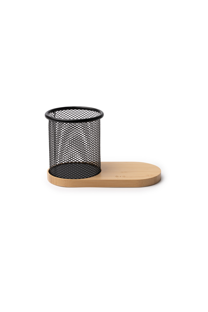 Costelo Metal and Bamboo Pen Holder with Wireless Charger