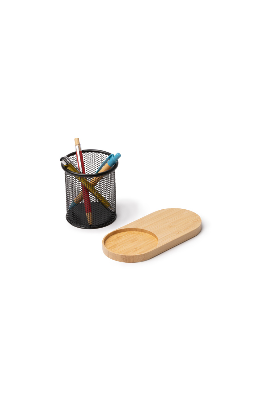 Costelo Metal and Bamboo Pen Holder with Wireless Charger