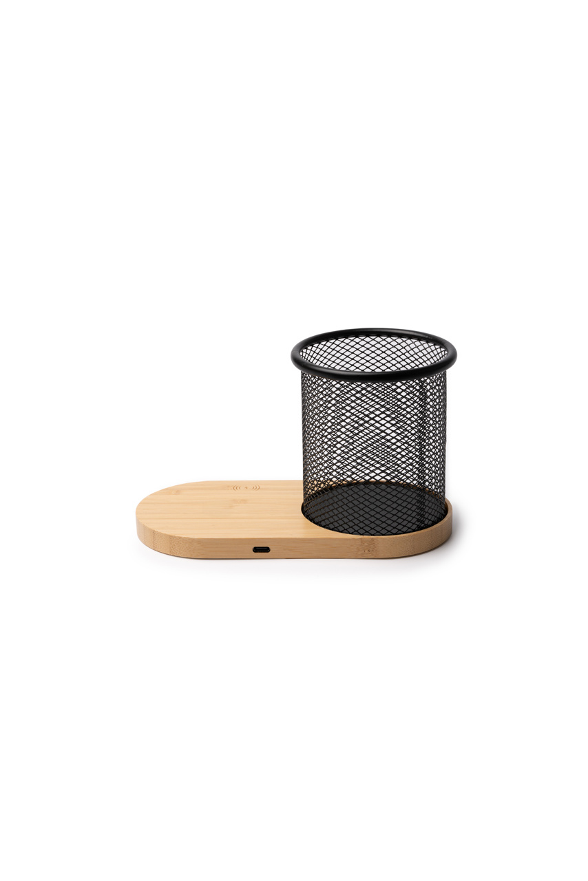 Costelo Metal and Bamboo Pen Holder with Wireless Charger