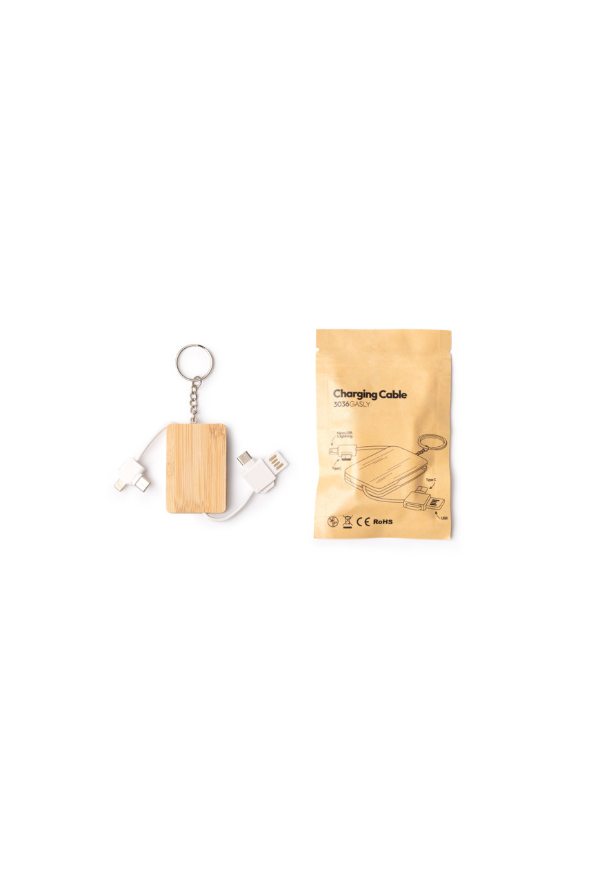 Eco-Friendly Bamboo 3-in-1 Charging Keyring