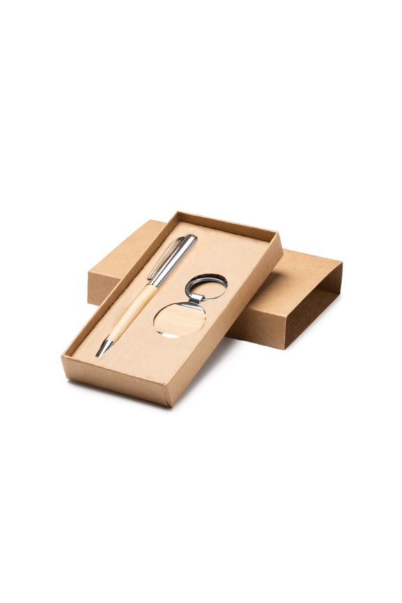 Eco-Friendly Bamboo Pen and Keyring Set