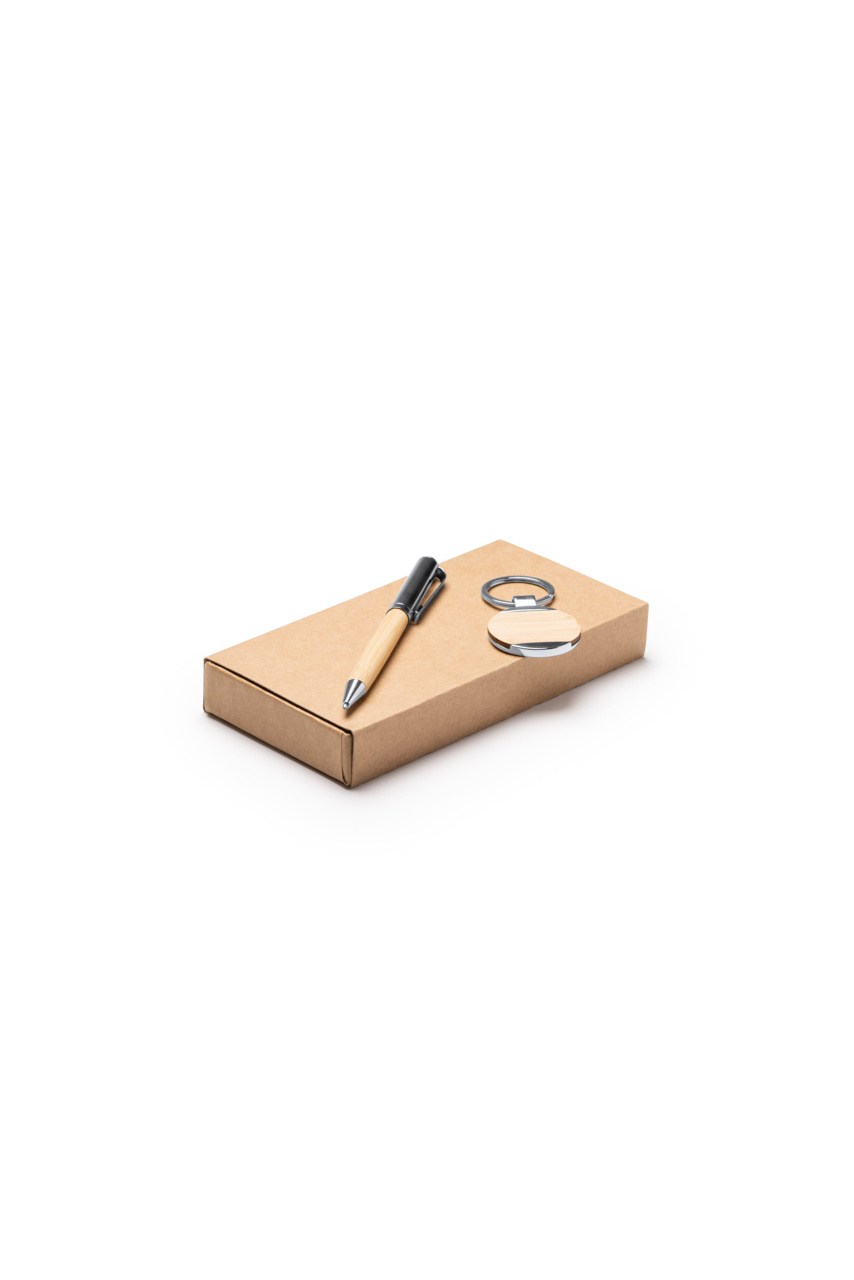 Eco-Friendly Bamboo Pen and Keyring Set
