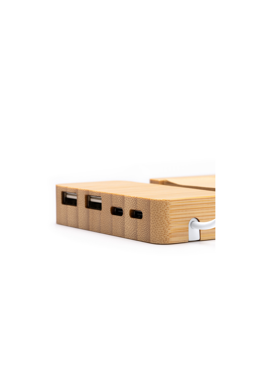 Hub USB din Bambus cu Porturi USB-A și USB-C