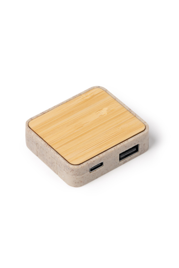 Hub USB Eco din Bambus și Fibre de Grâu