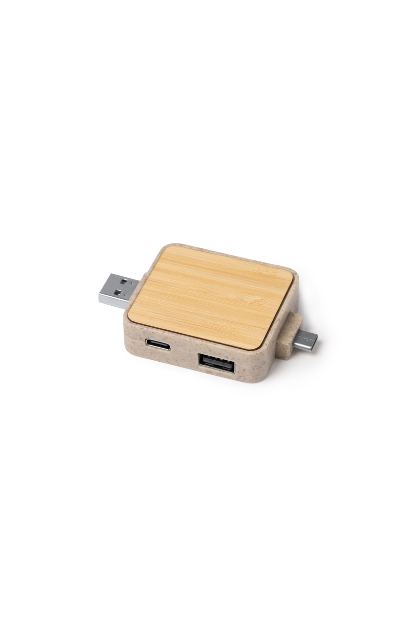 Hub USB Eco din Bambus și Fibre de Grâu