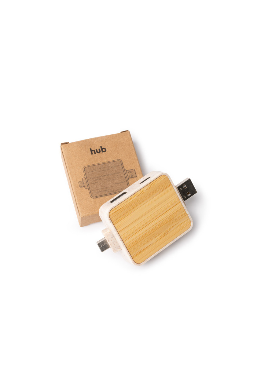 Eco-Friendly Bamboo USB Hub with Type-C Ports