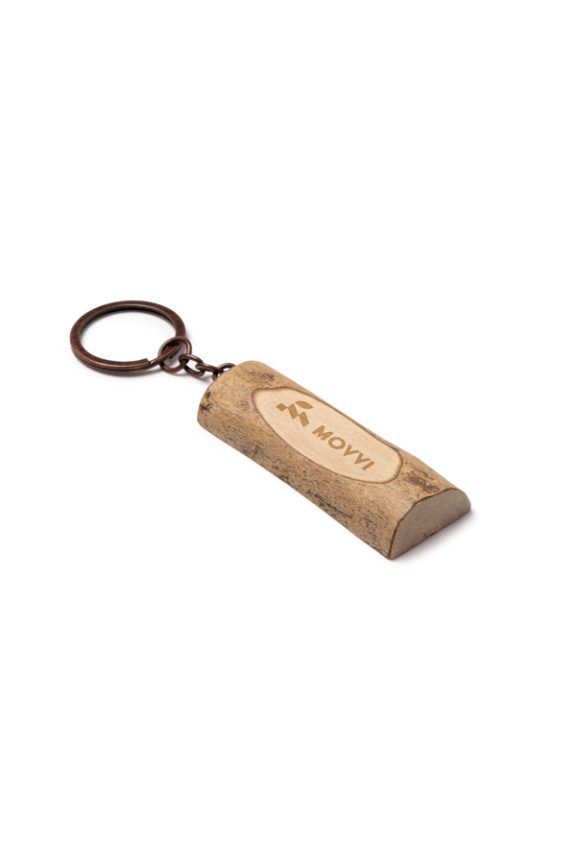 Rustic Wooden Trunk Keychain with Metal Ring