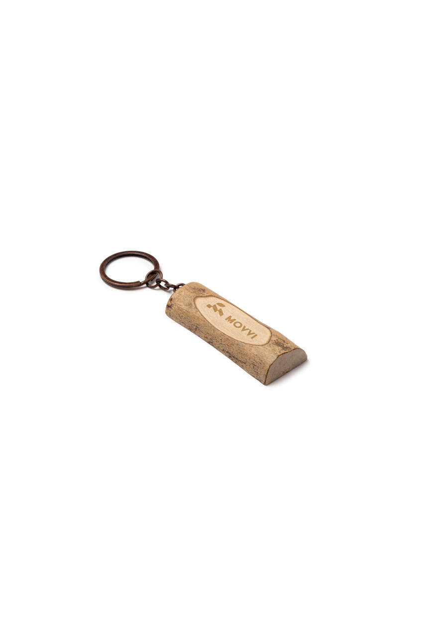 Rustic Wooden Trunk Keychain with Metal Ring