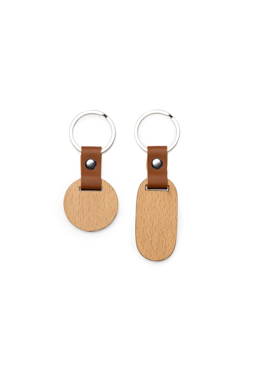 Marbel Natural Wood Keychain with Eco-Leather
