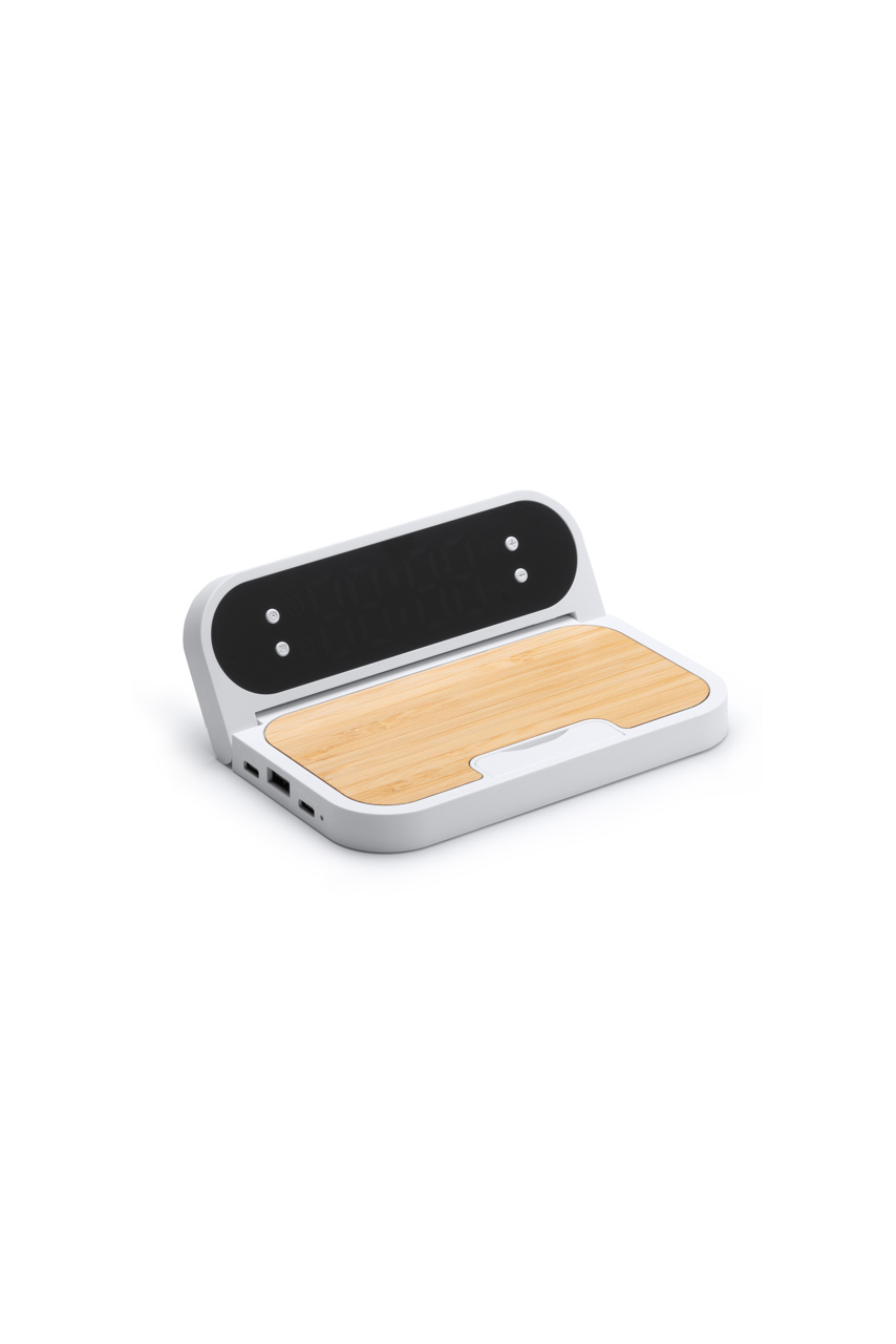 Eco-Friendly Bamboo Wireless Charger & Clock