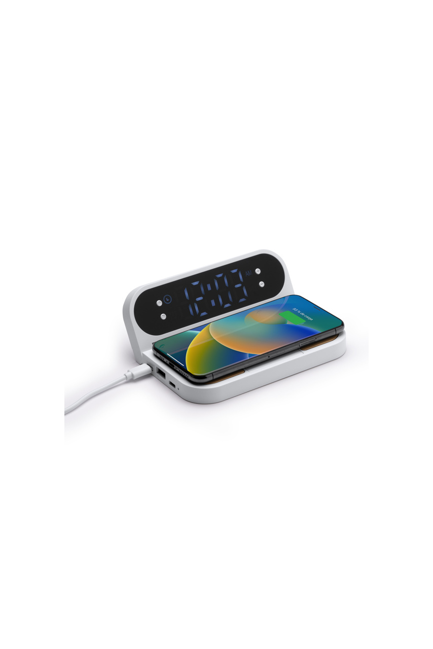 Încărcător Wireless din Bambus și ABS cu Ceas - 10W
