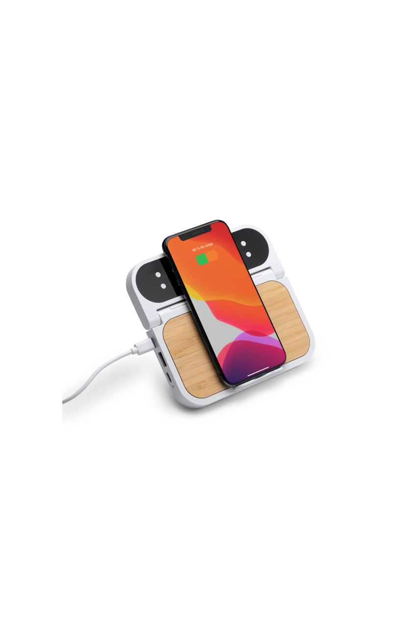 Încărcător Wireless din Bambus și ABS cu Ceas - 10W