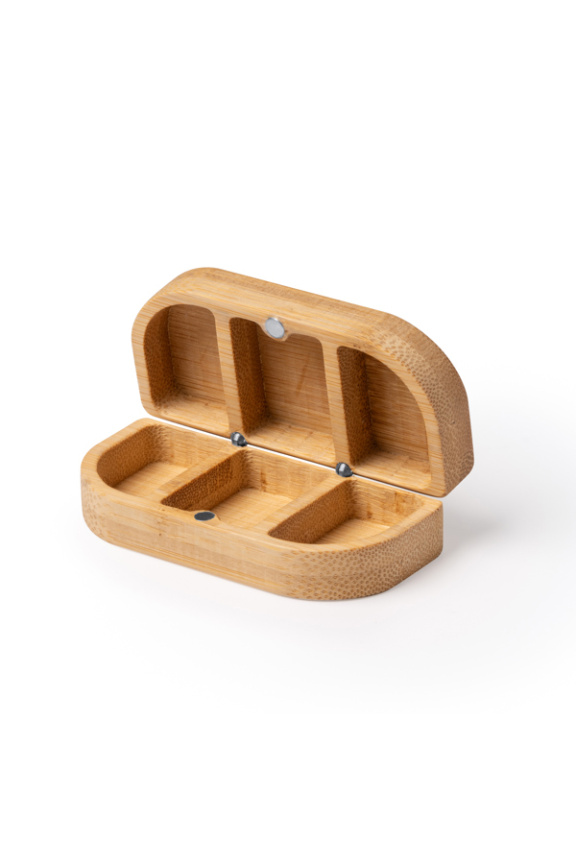 MILDOR Bamboo Pill Box with Magnetized Fastening