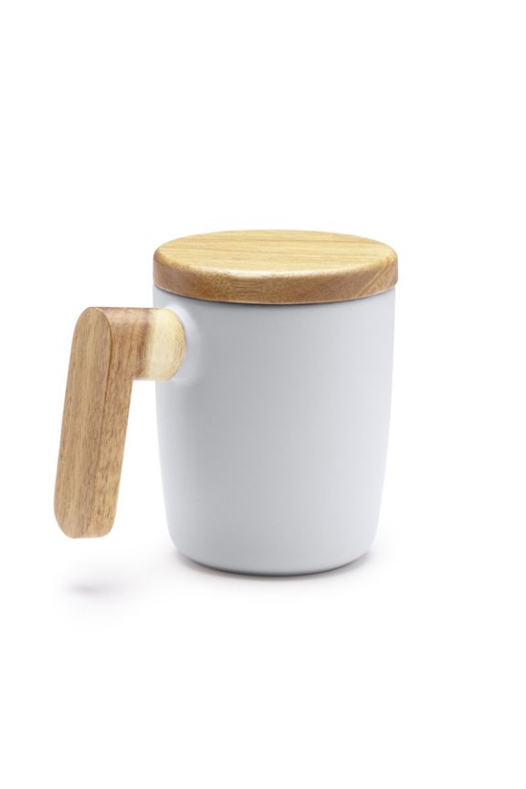 Cană Ceramică LOVET cu Capac Bambus - 350 ml