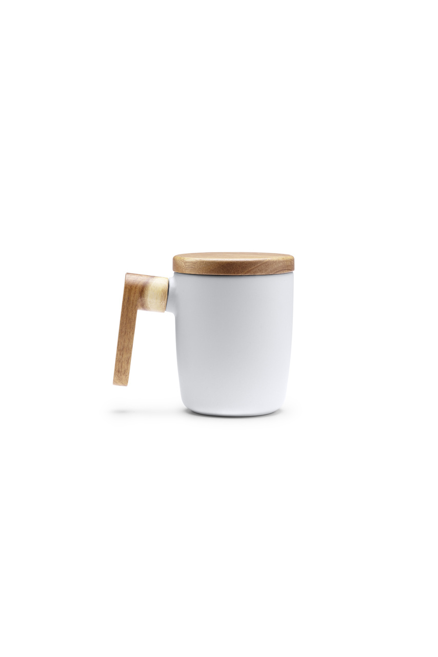 Cană Ceramică LOVET cu Capac Bambus - 350 ml