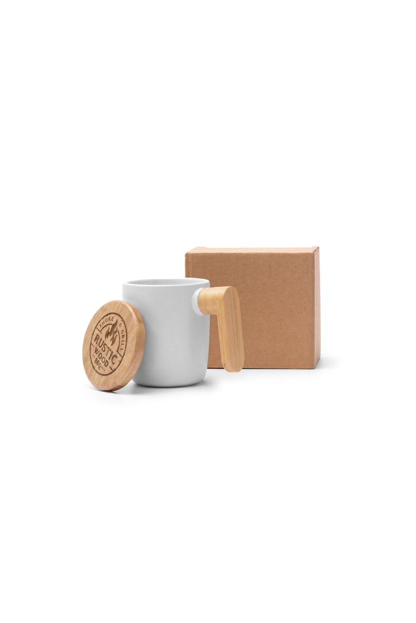 Cană Ceramică LOVET cu Capac Bambus - 350 ml