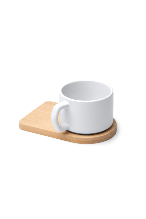 Set Cană Ceramică Mată și Tăviță de Bambus