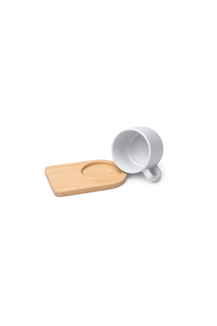 Set Cană Ceramică Mată și Tăviță de Bambus