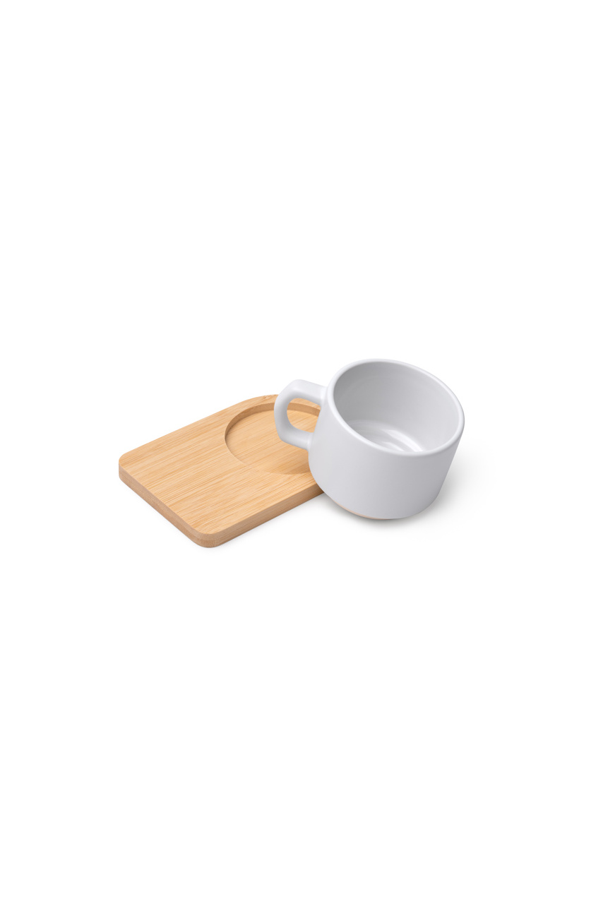 Set Cană Ceramică Mată și Tăviță de Bambus