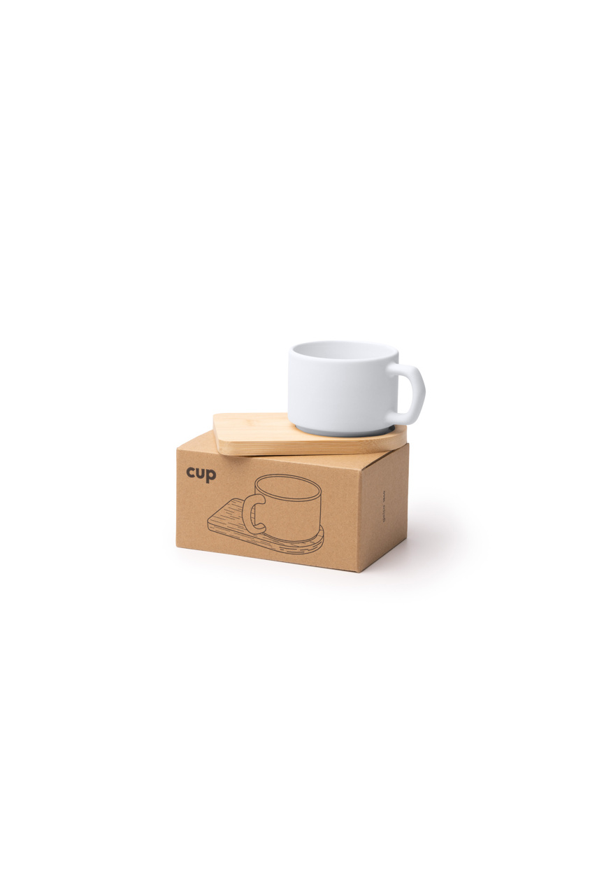 Set Cană Ceramică Mată și Tăviță de Bambus