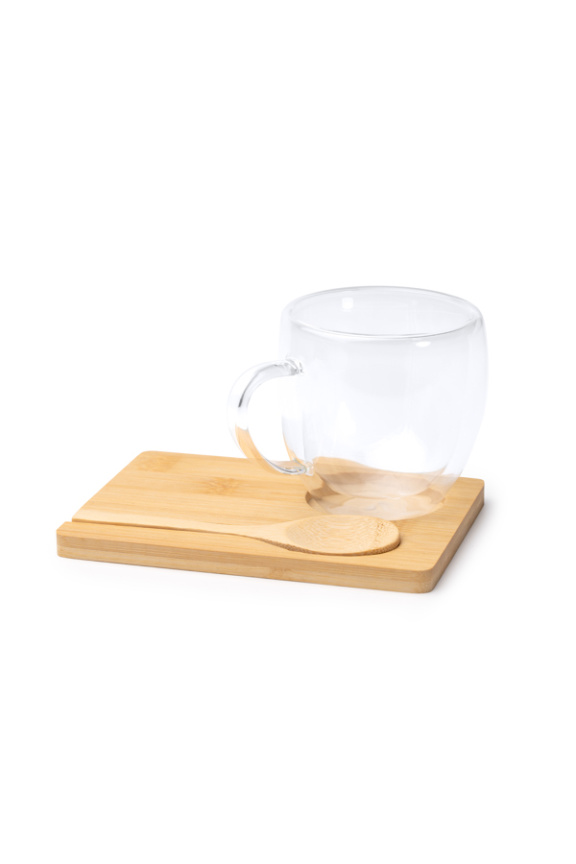 Set cană din sticlă borosilicată și bambus