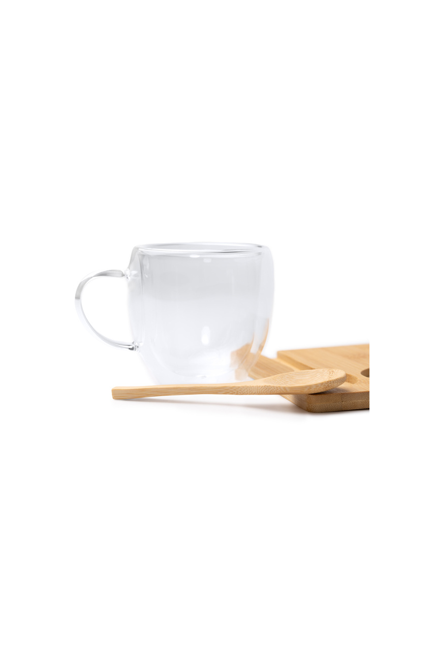 Set cană din sticlă borosilicată și bambus