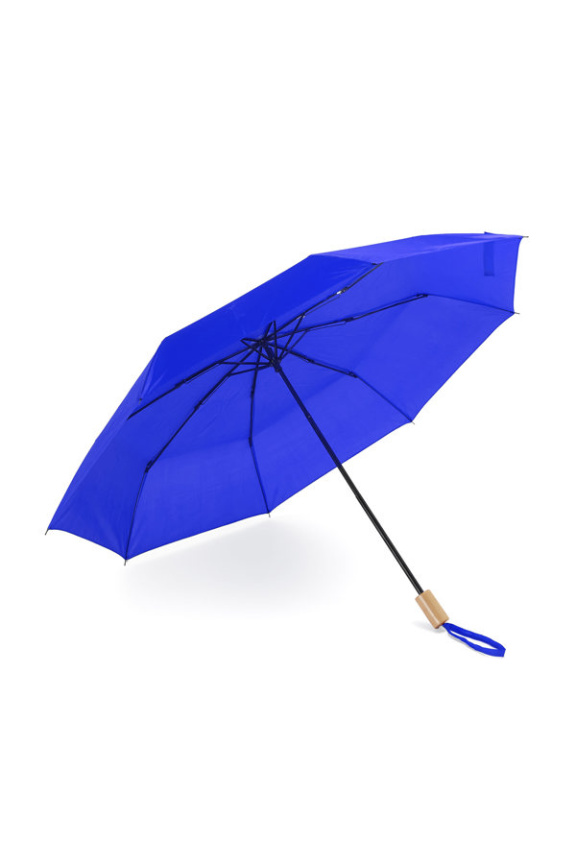 Umbrelă pliabilă eco din RPET cu mâner din lemn