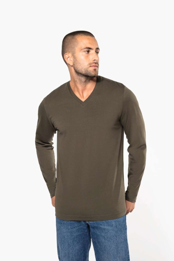 Men's Long-Sleeved V-Neck T-Shirt - Premium Cotton