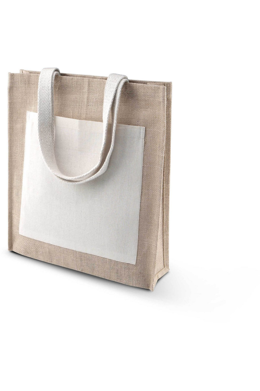 Geantă Shopper din Iută cu Buzunar Frontal