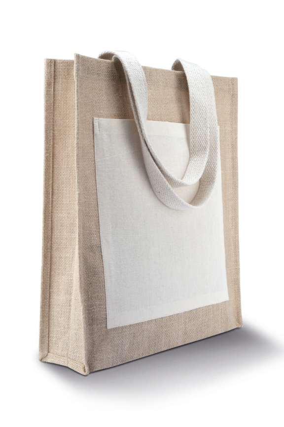 Geantă Shopper din Iută cu Buzunar Frontal