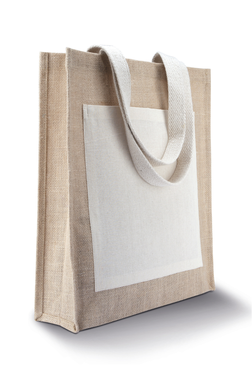 Geantă Shopper din Iută cu Buzunar Frontal
