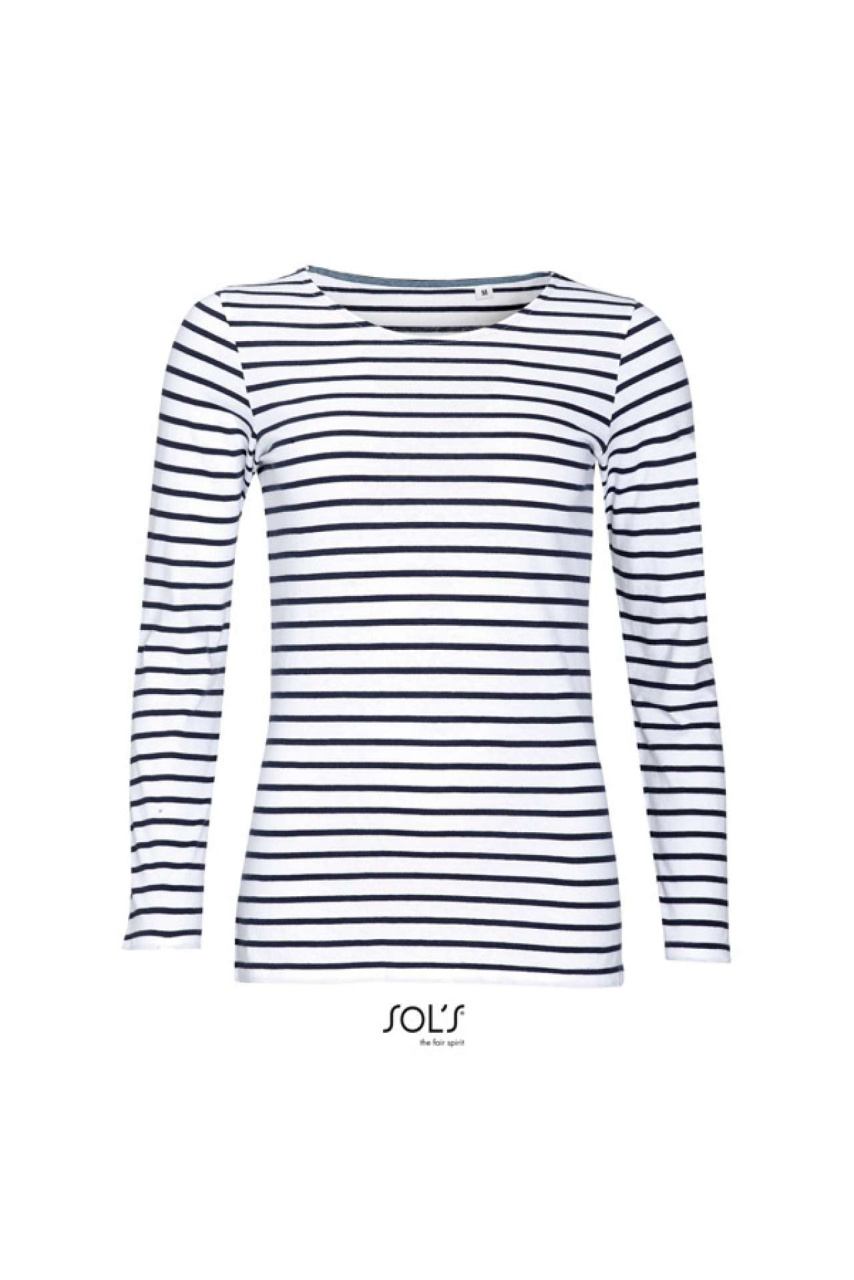 Tricou Dama cu Dungi SOL'S MARINE - Mâneci Lungi