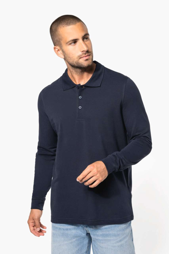 Tricou Polo Bărbați cu Mâneci Lungi din Bumbac Piqué