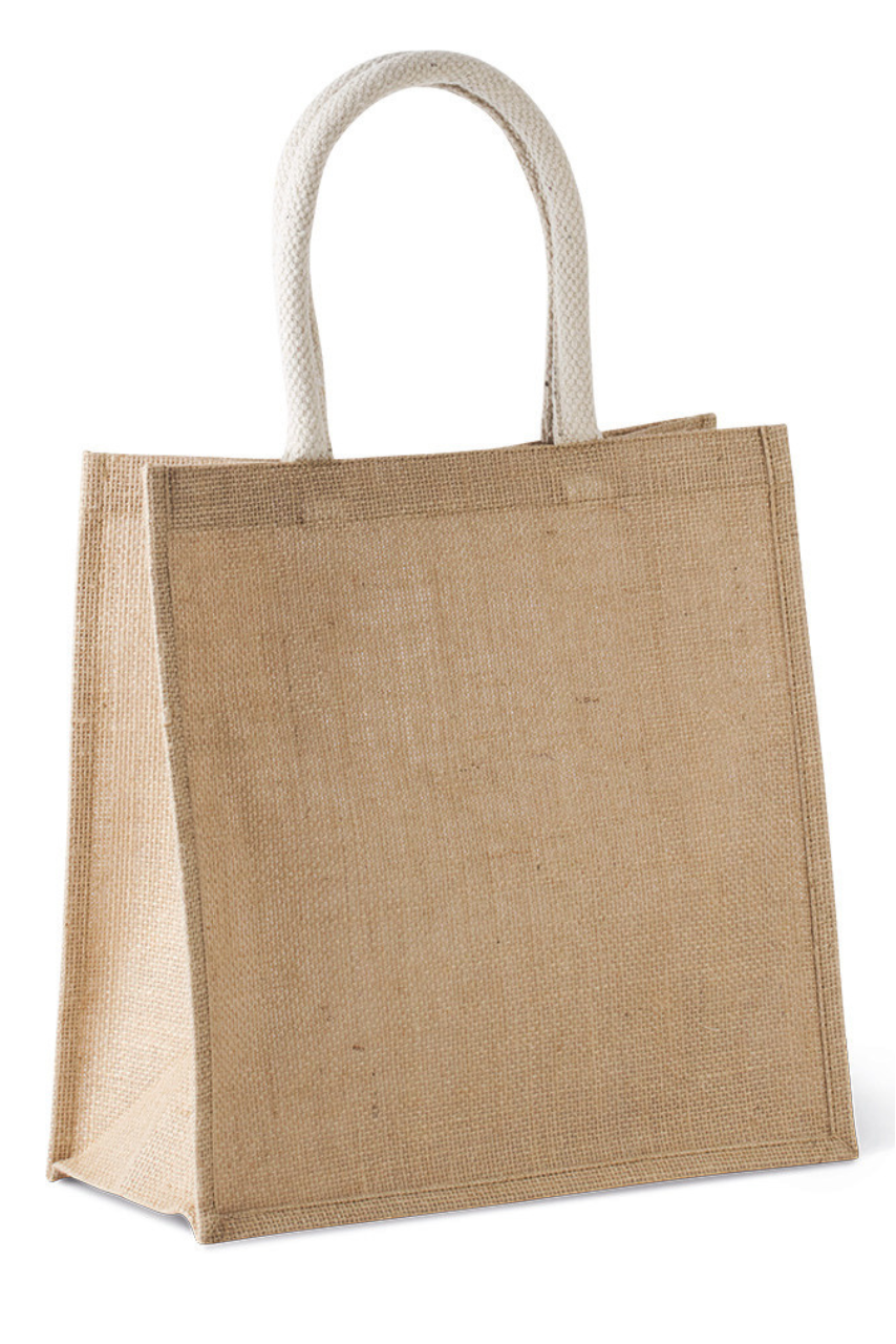 Large Jute Canvas Tote with Cotton Handles