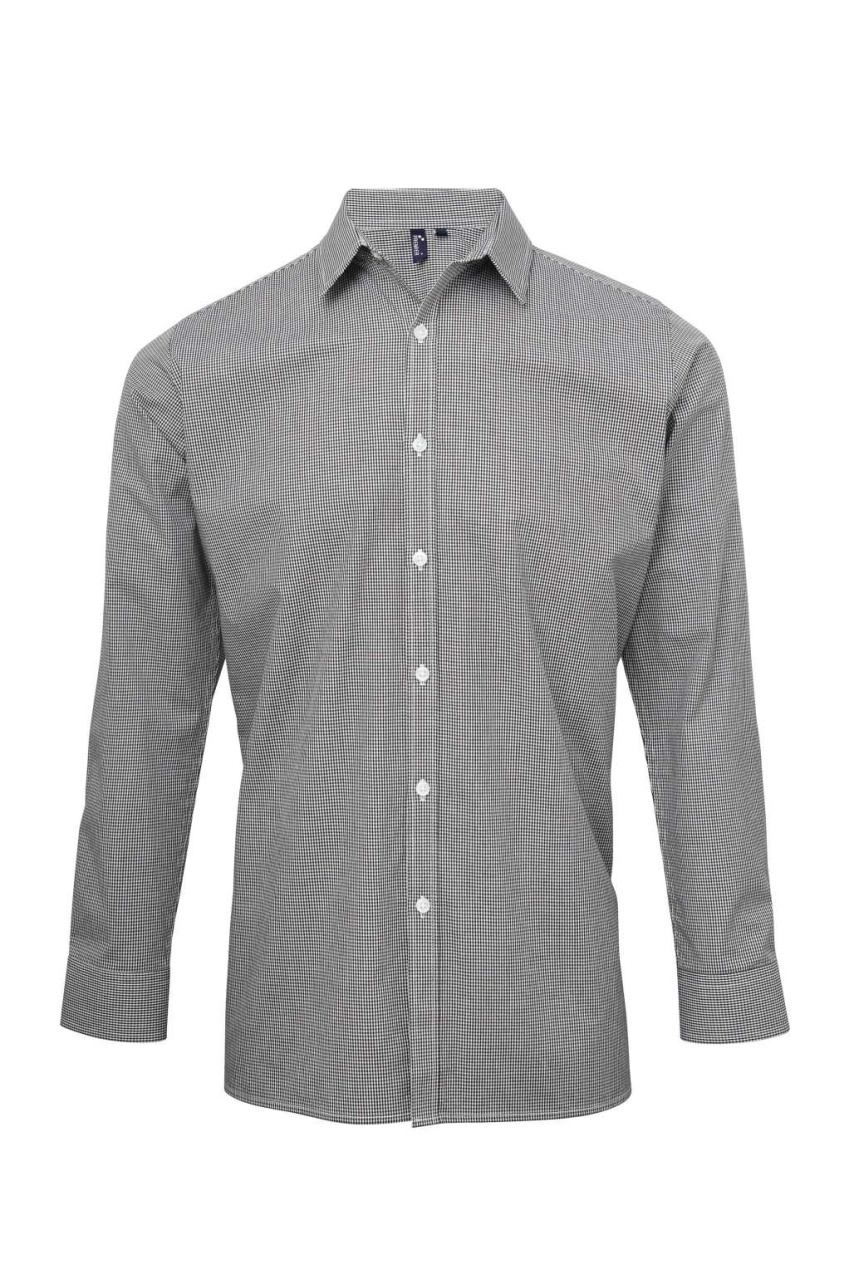 Cămașă Bărbați Gingham Microcheck Mâneci Lungi
