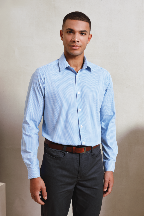 Cămașă Bărbați Gingham Microcheck Mâneci Lungi