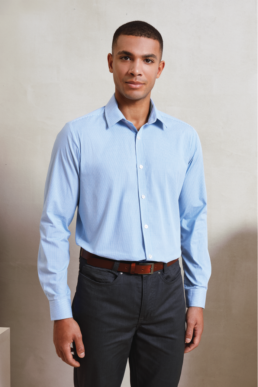 Cămașă Bărbați Gingham Microcheck Mâneci Lungi