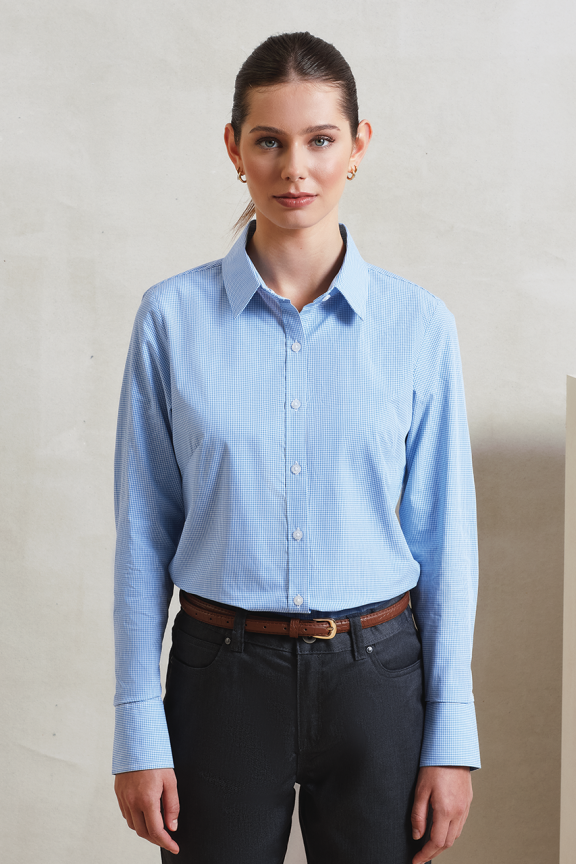 Women's Gingham Microcheck Long Sleeve Shirt