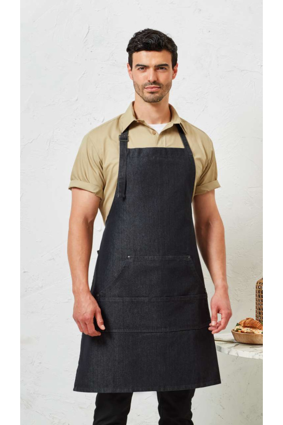 Denim Stitch Bib Apron - Adjustable Neck