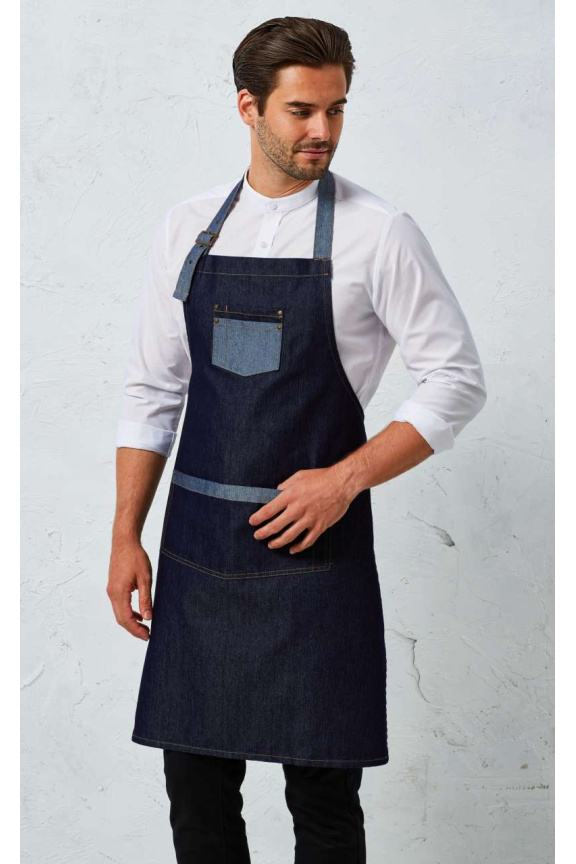 Contrast Denim Bib Apron with Adjustable Neckband