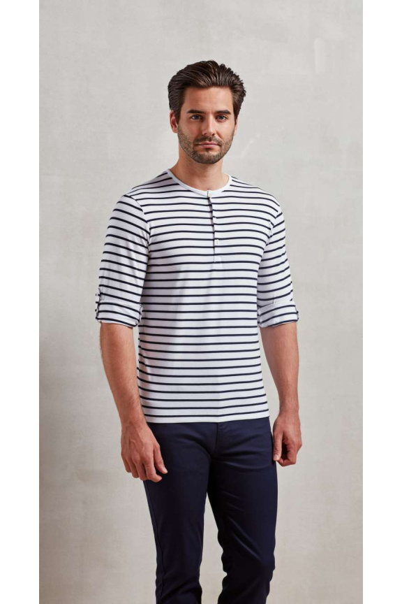 Tricou Bărbați cu Mâneci Rulate și Dungi