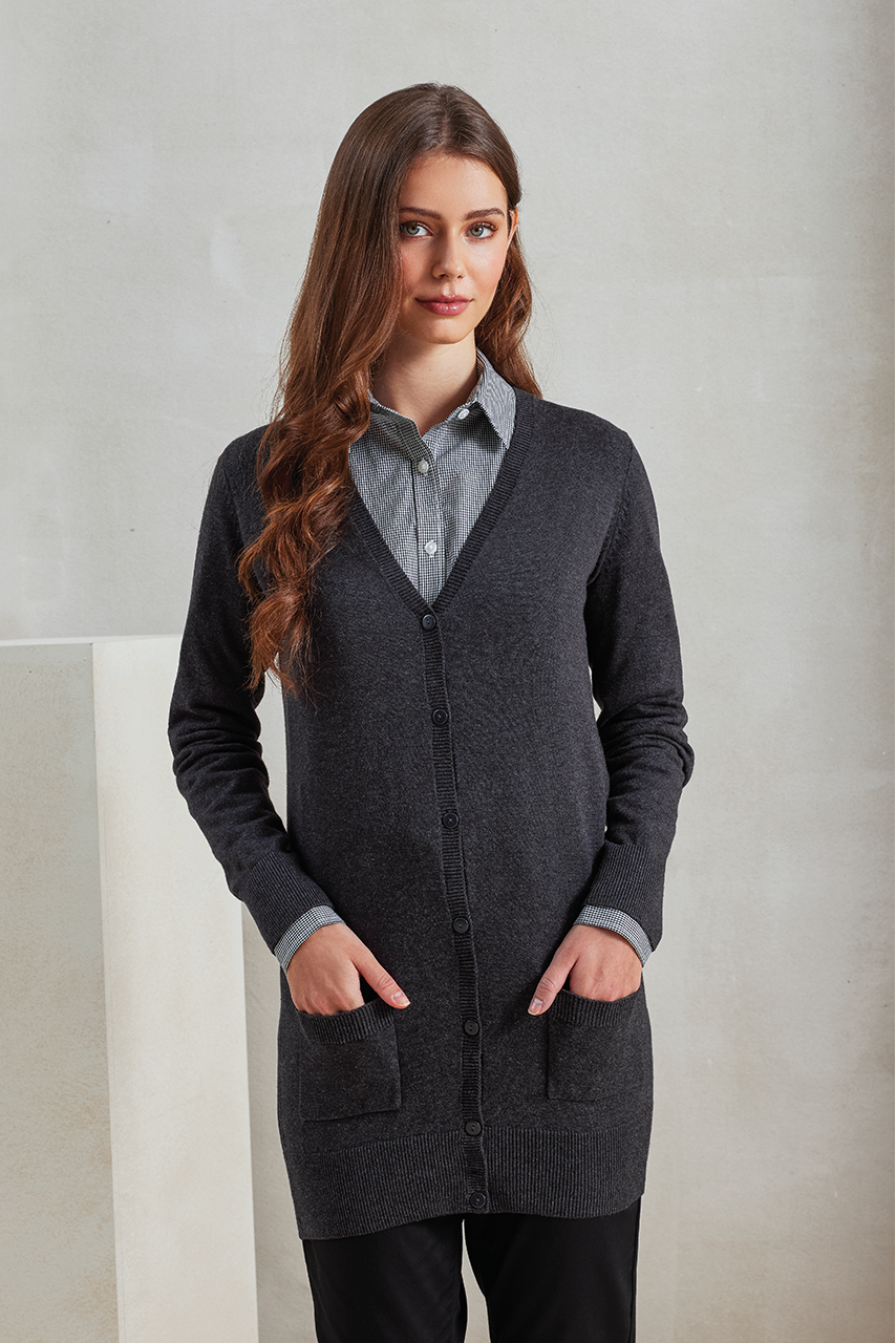 Women's Long Length V-Neck Knitted Cardigan