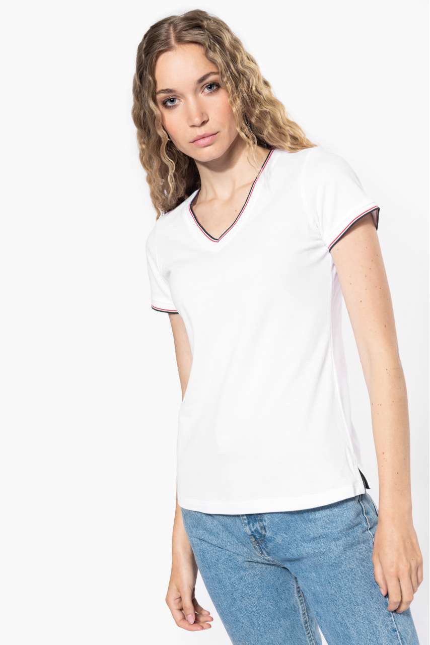 Tricou Femei Piqué cu Guler în V